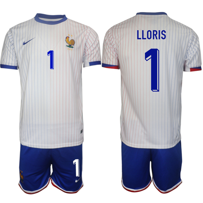 Men's France #1 Hugo Lloris White 2024-25 Away Soccer Jersey Suit